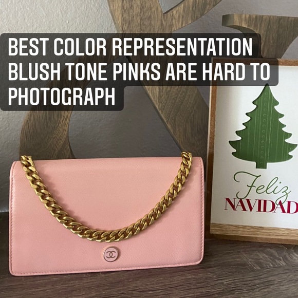 💕⚜️ Chanel Blush Pink Wallet on a Vintage Gold Chain WOC Style Crossbody - Picture 10 of 14